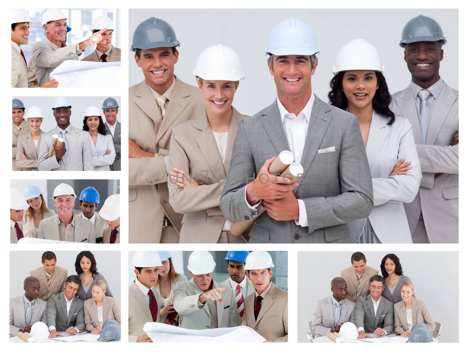 Collage of friendly construction people by Wavebreakmedia