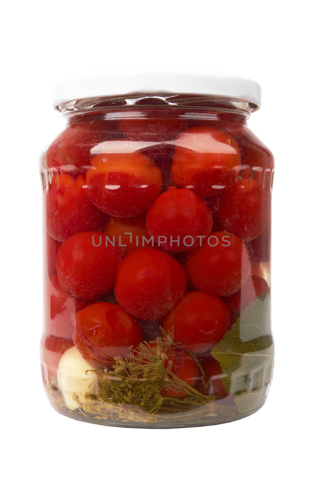 Jar of canned tomatoes isolated on white 