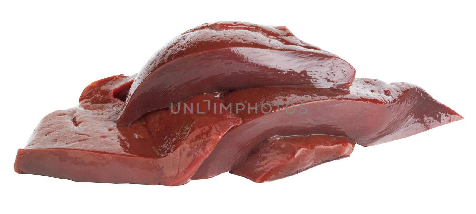 fresh and raw liver on white background
