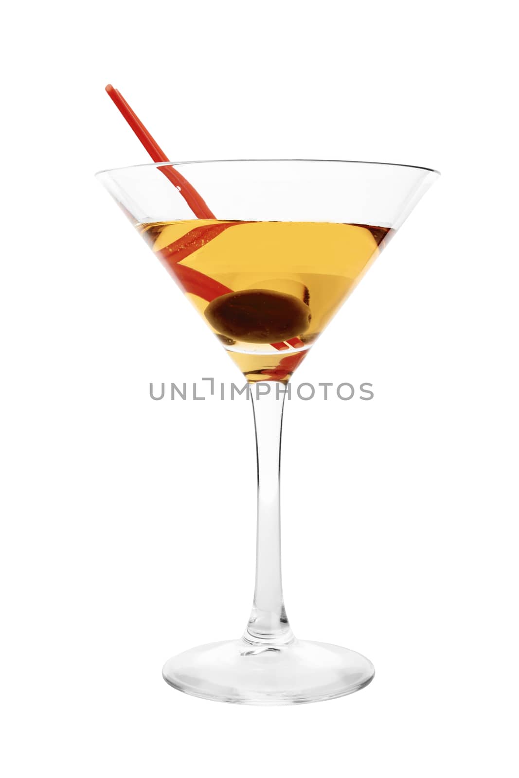 martini isolated on a white background with olives 