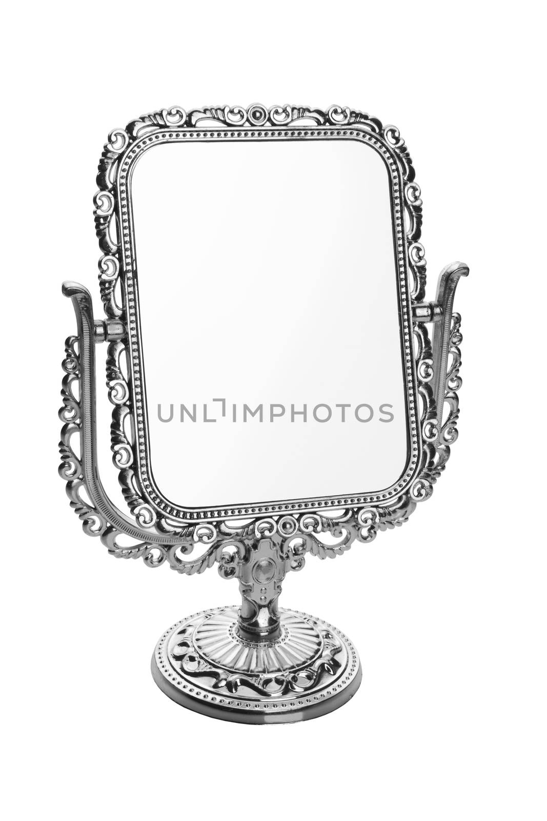 silver makeup mirror isolated on white 