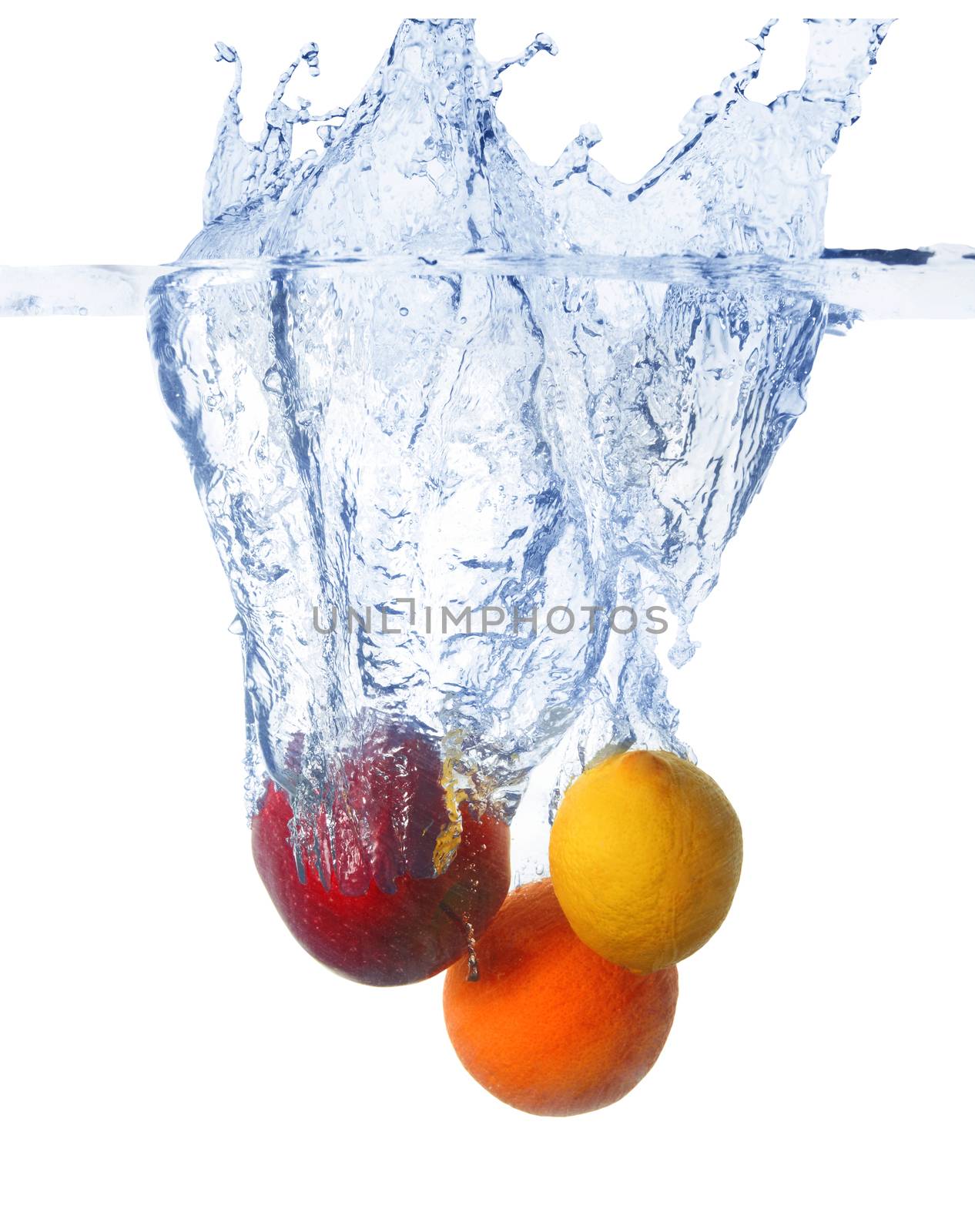 Fresh fruits in water splash