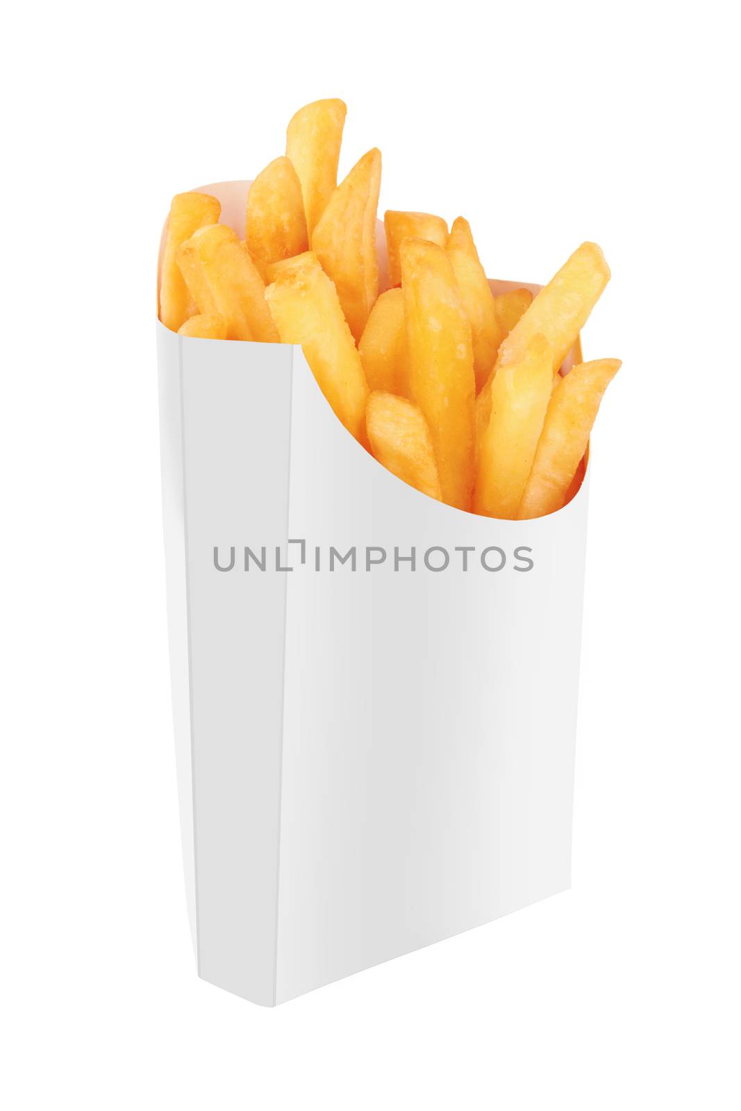 French fries in a red carton box isolated on white 