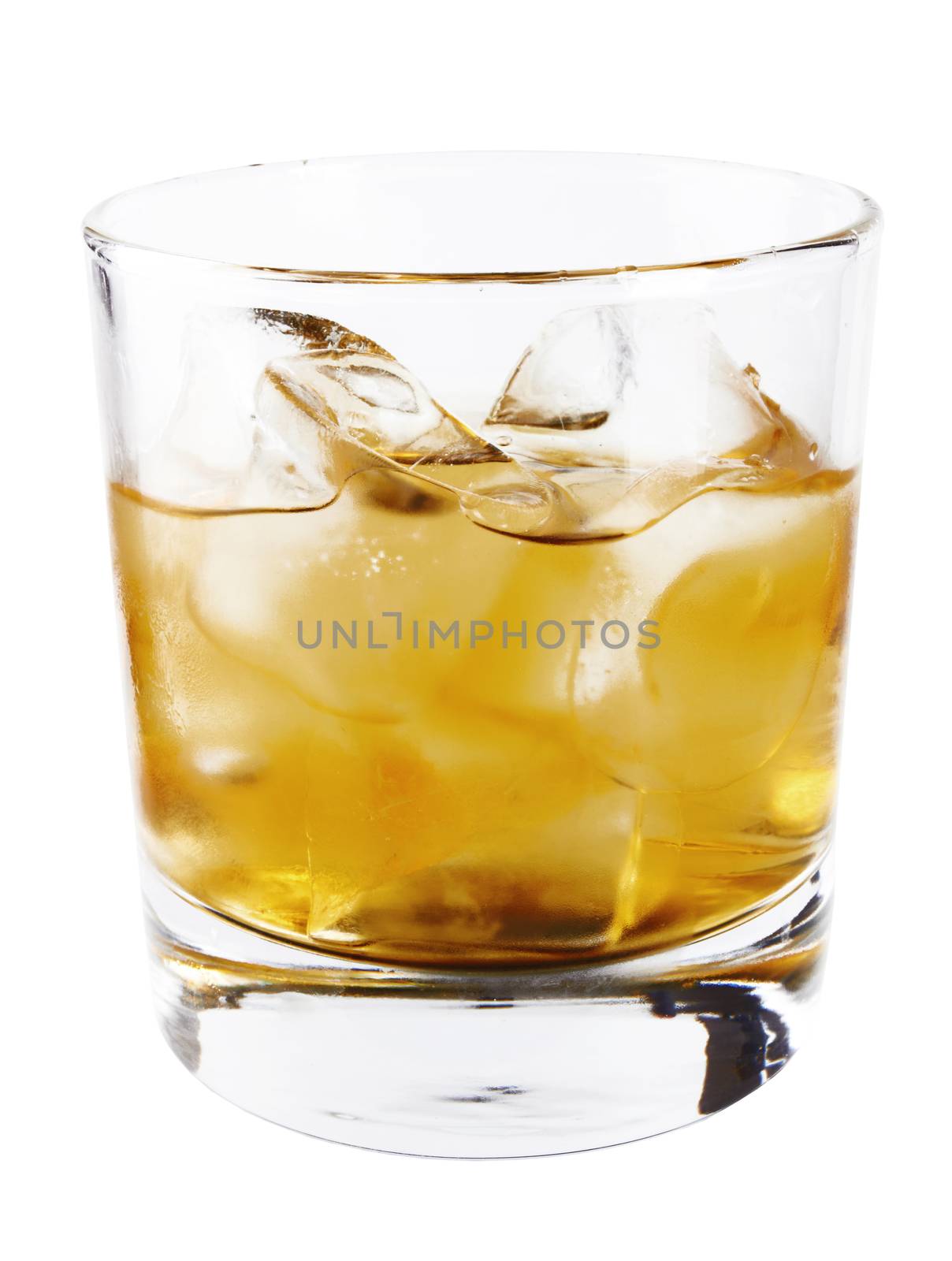 Whisky glass and ice isolated on white background 