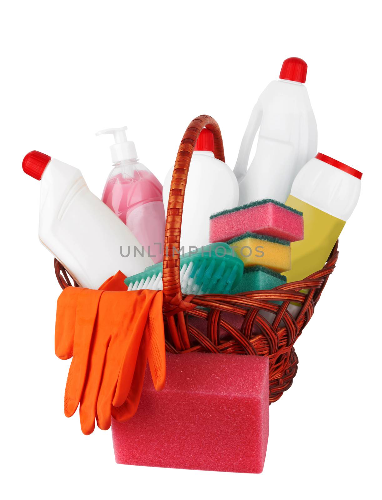 Assortment of means for cleaning on white
