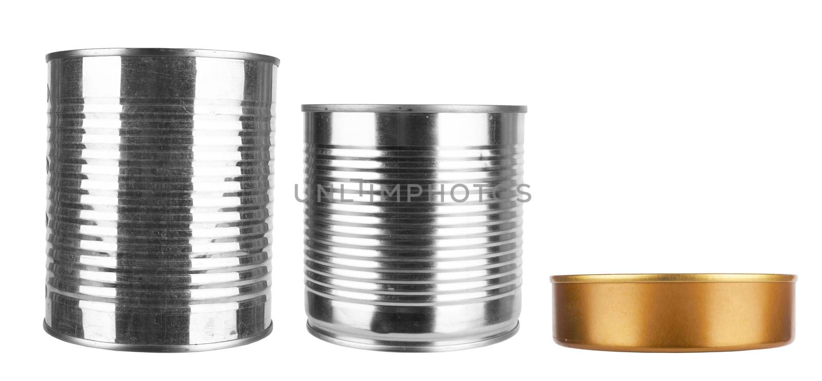 Three different unopened cans isolated on white