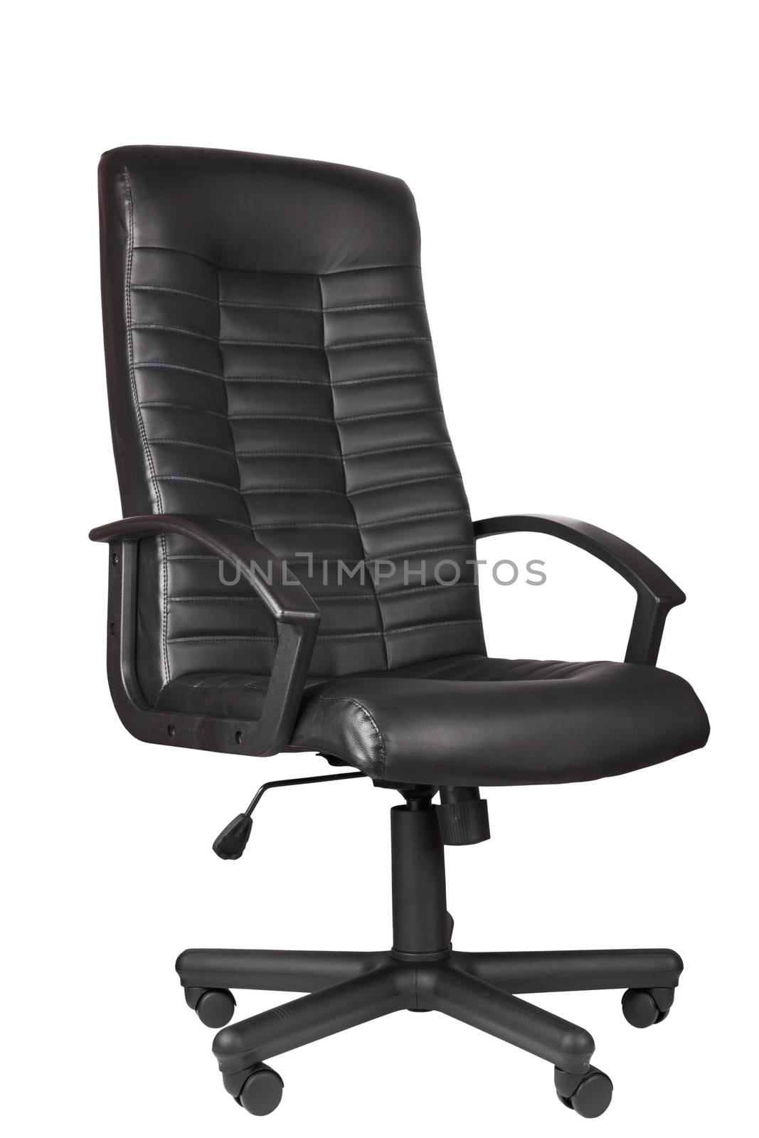Black leather office chair on white background