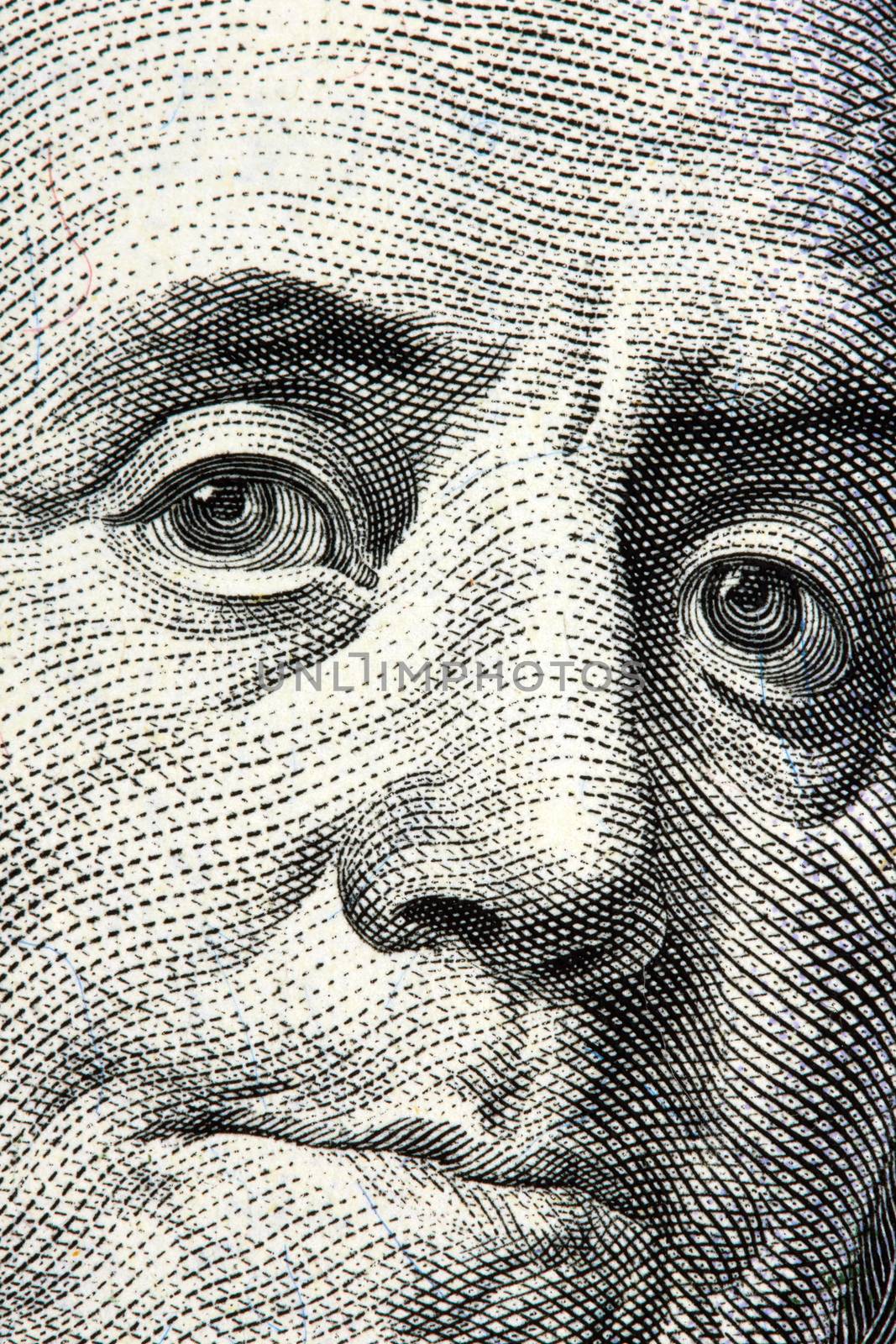 Hundred dollar bill, eye Franklin background, textures 