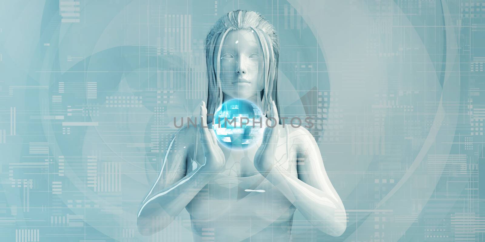 Asian Business Woman Using Digital Solutions Technology Concept Art