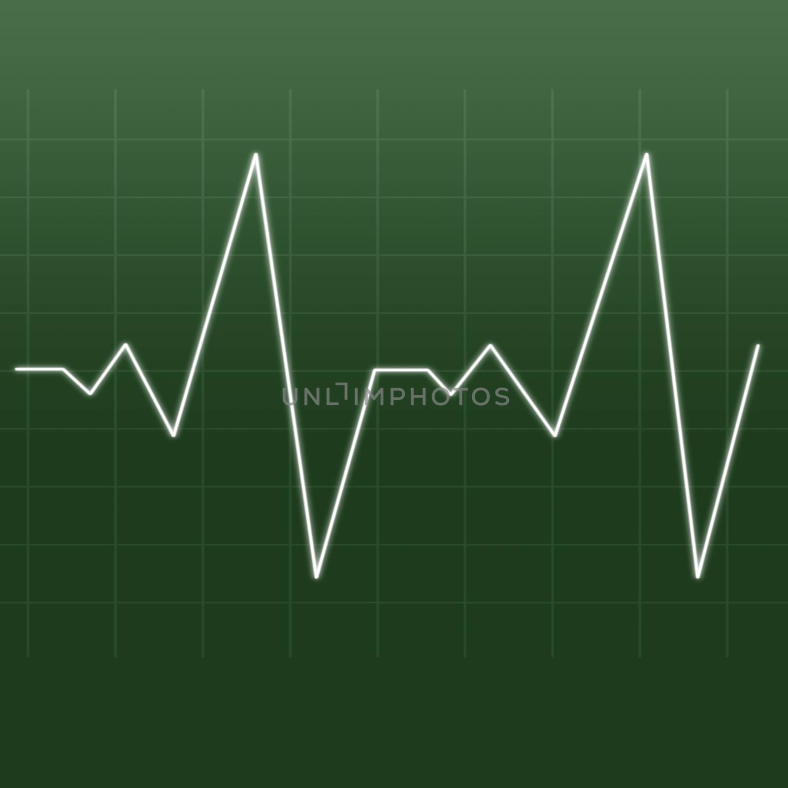 Heartbeat being drawn by a white line against a green background