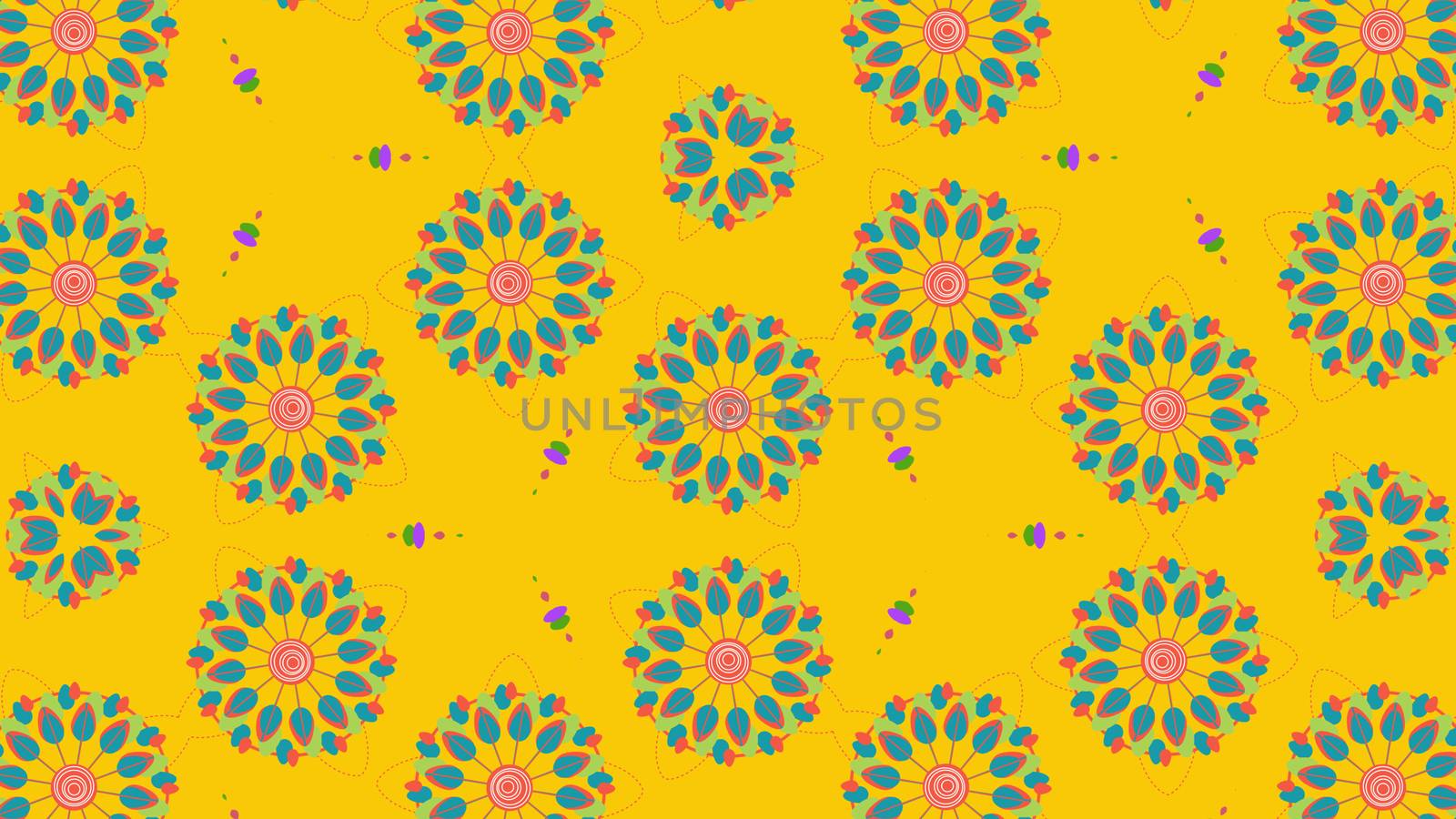 Many flowers in circles in yellow backdrop by klss