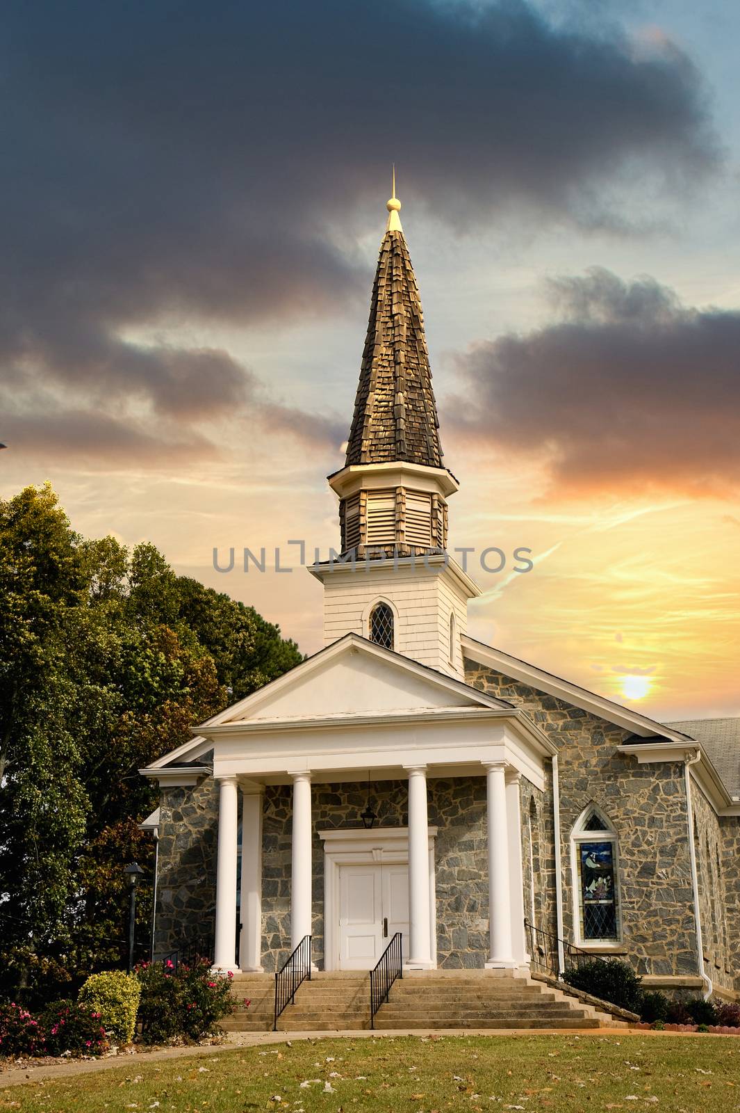 Stone Church at Sunset by dbvirago