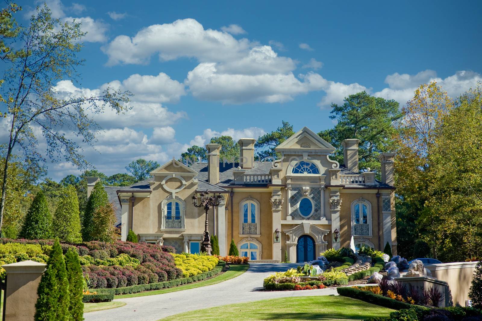 Stucco Mansion Fall Sky by dbvirago