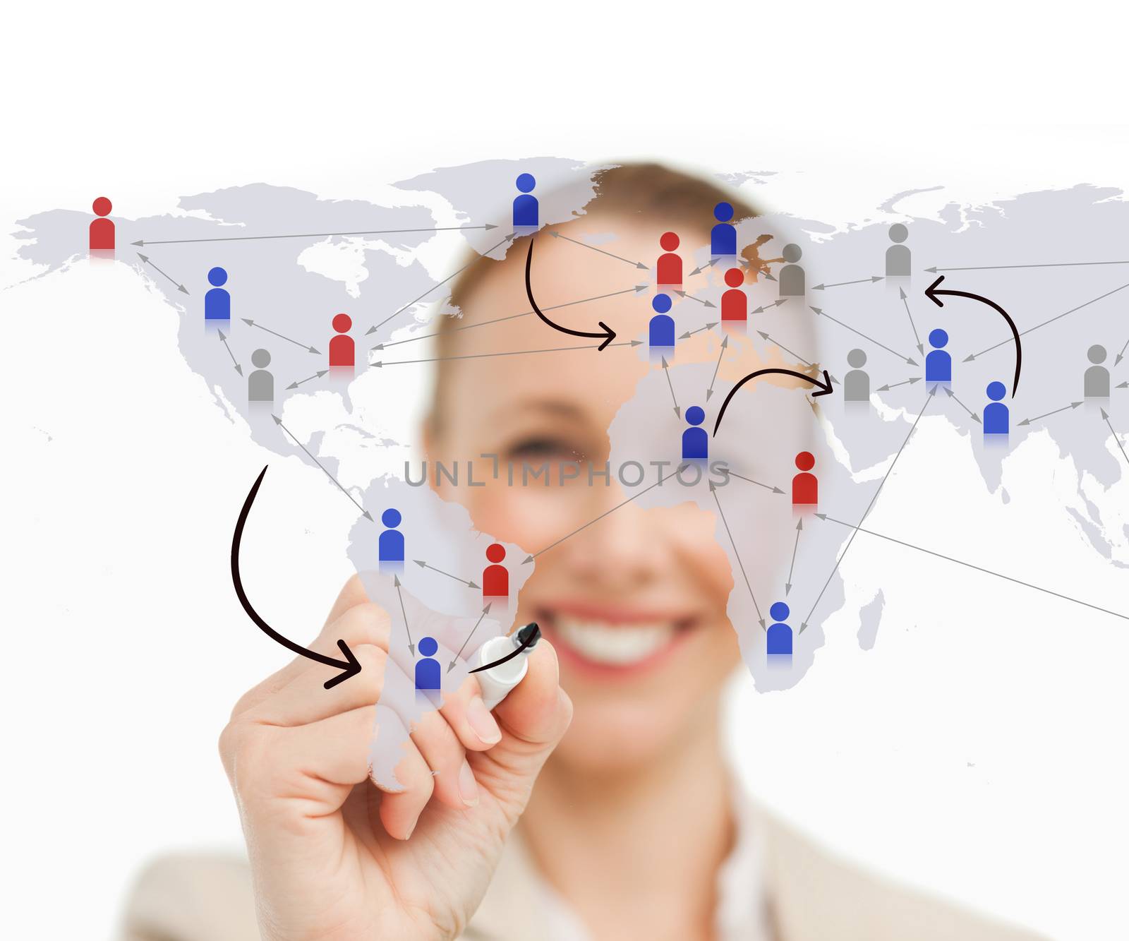 Woman drawing links on the world map by Wavebreakmedia