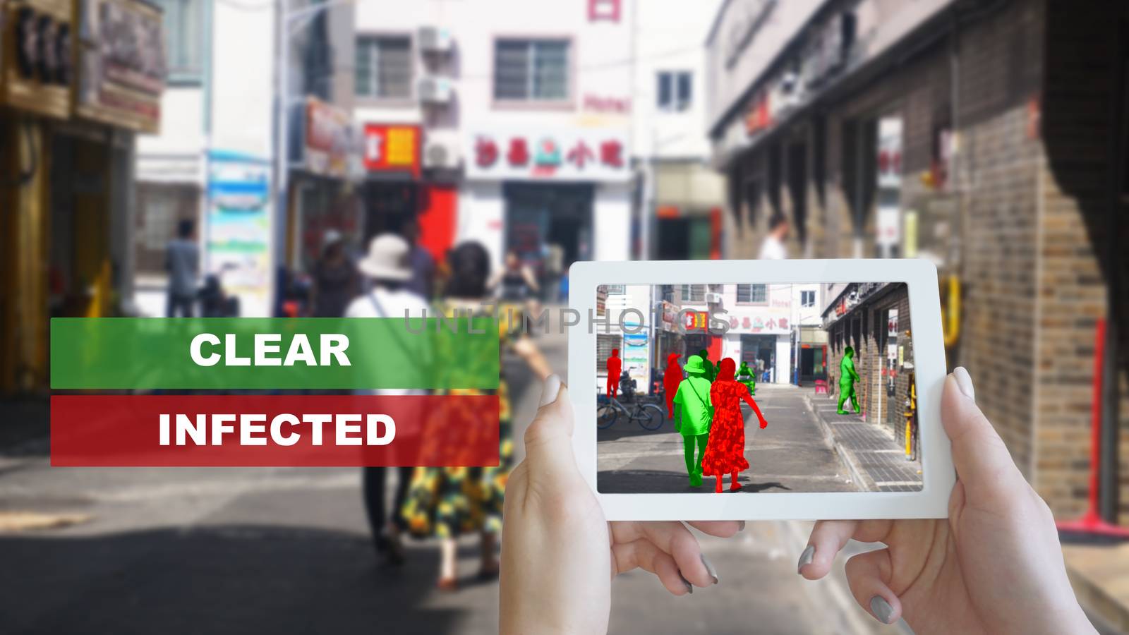 Augmented Reality Application. Disease scanner. Coronavirus in China. Search for dangerous viruses