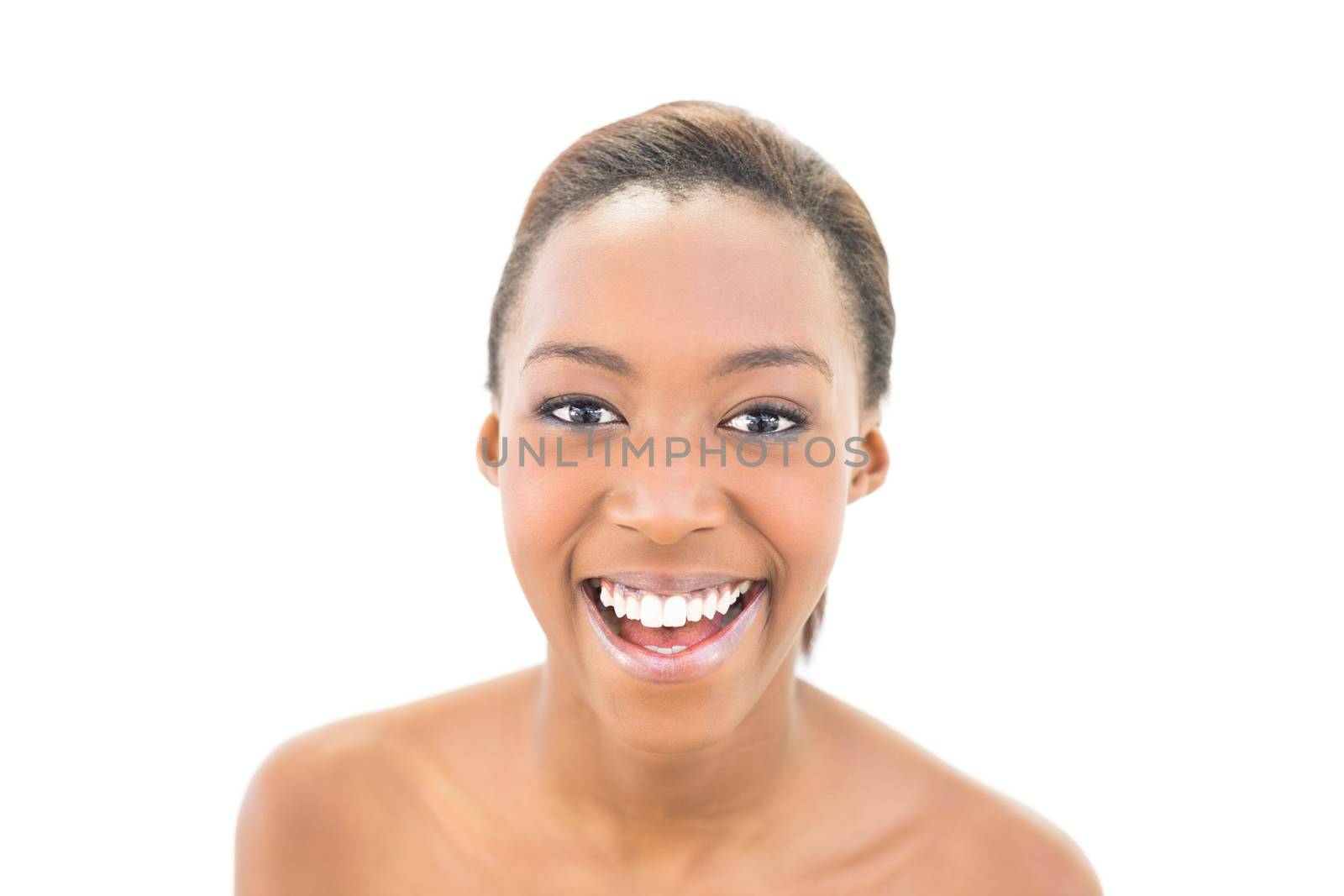 Cheerful natural beauty posing on white background