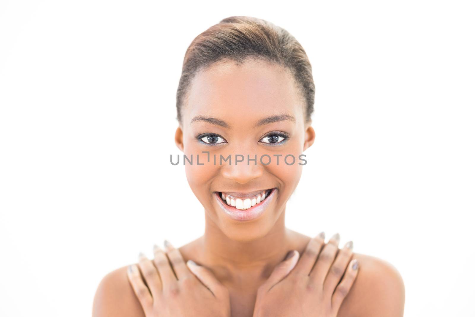 Happy natural beauty on white background