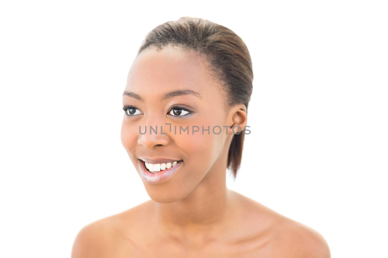 Smiling black beauty posing on white background