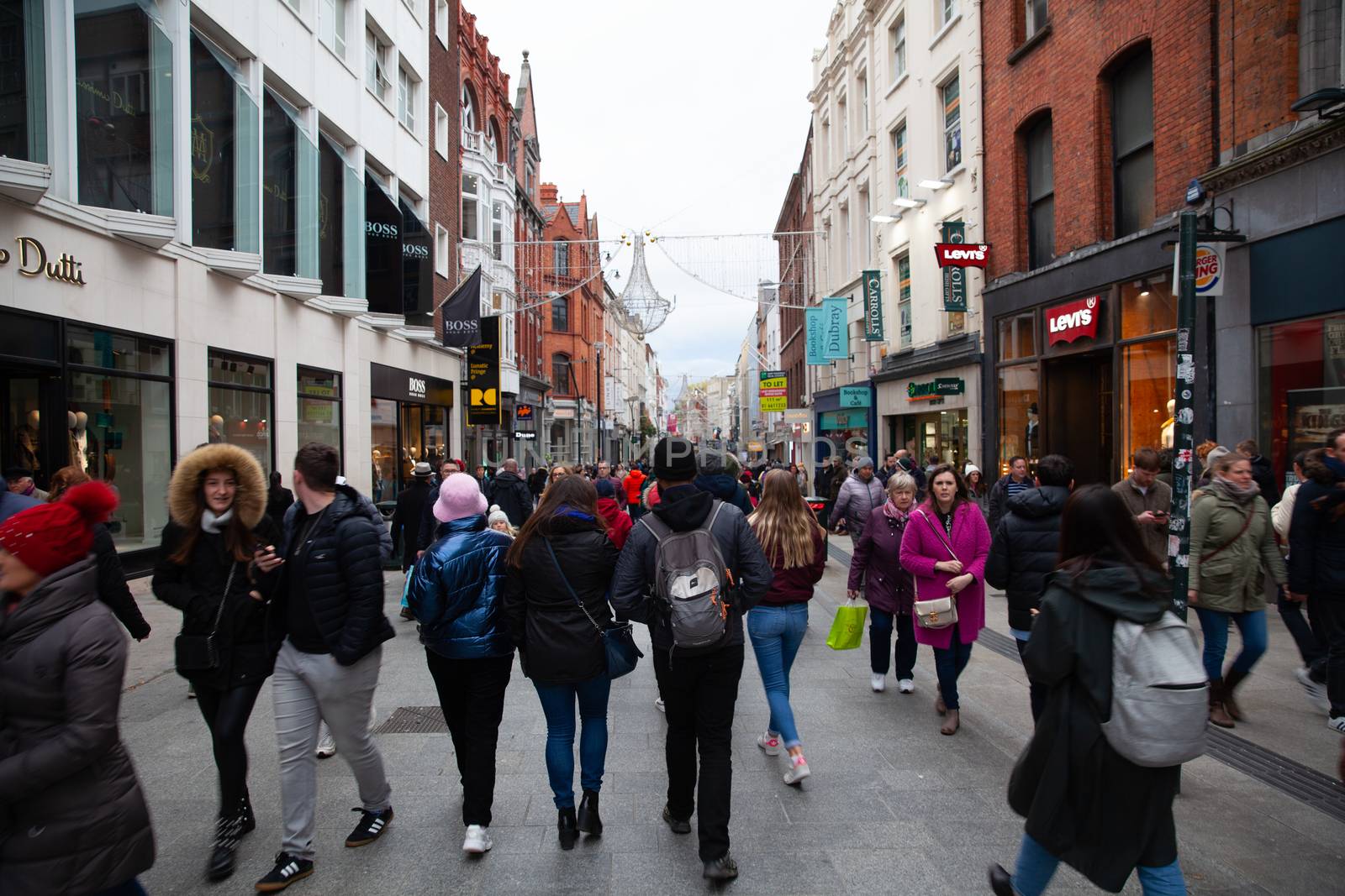 Dublin, Ireland - 10 November 2019: Grafton street, main walking and shopping street in Irish capital