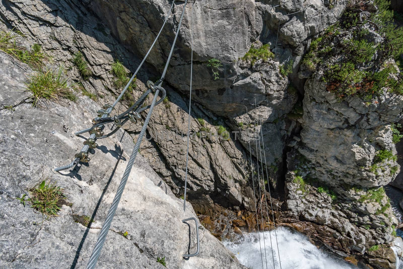 The Simmswasserfall, an adventure via ferrata near Holzgau in Austria along a waterfall