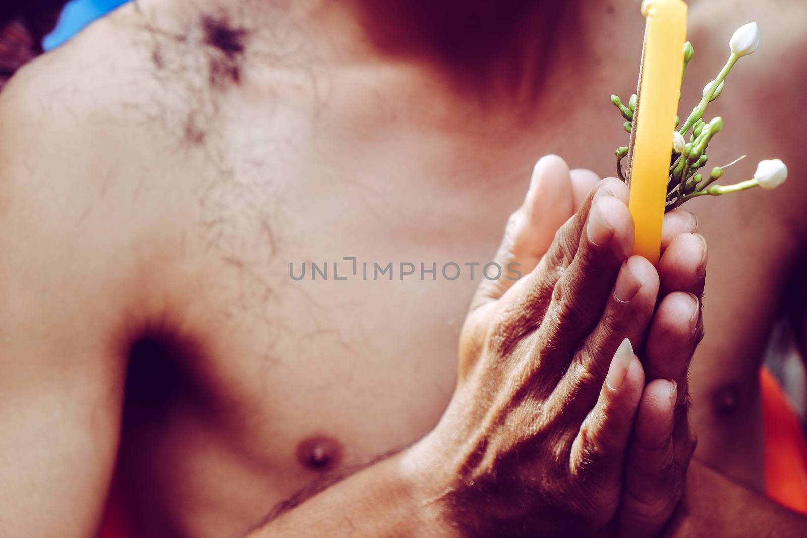 ordination ceremony (for Buddhist monks) Closeup hand man become buddhism monk