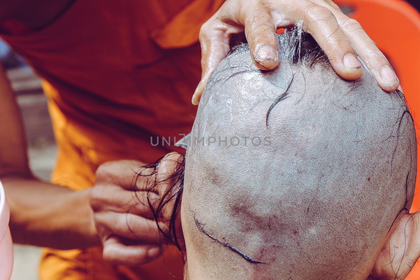 The ceremony of shaving the hair, Buddhist Ordination