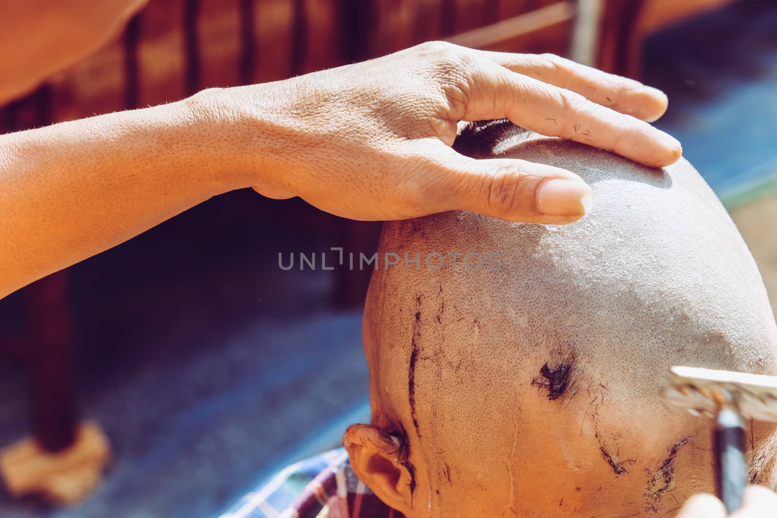 The ceremony of shaving the hair, Buddhist Ordination