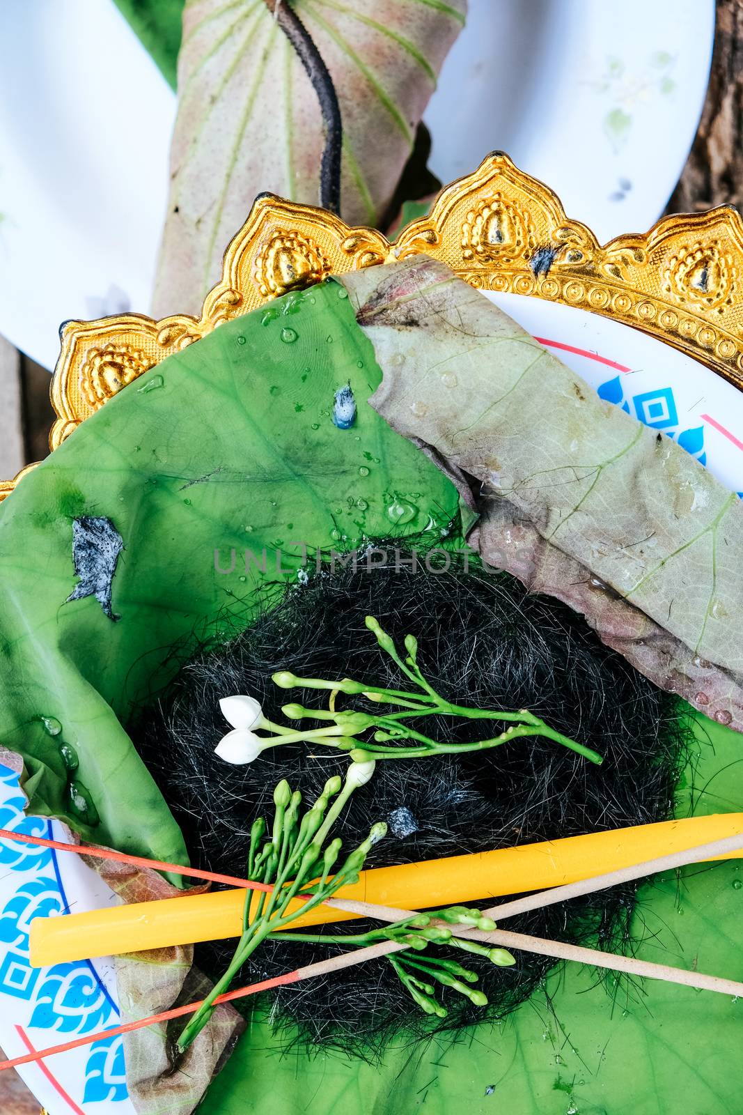 Hair on the lotus leaf, Ceremony of shaving hair,Buddhist Ordination