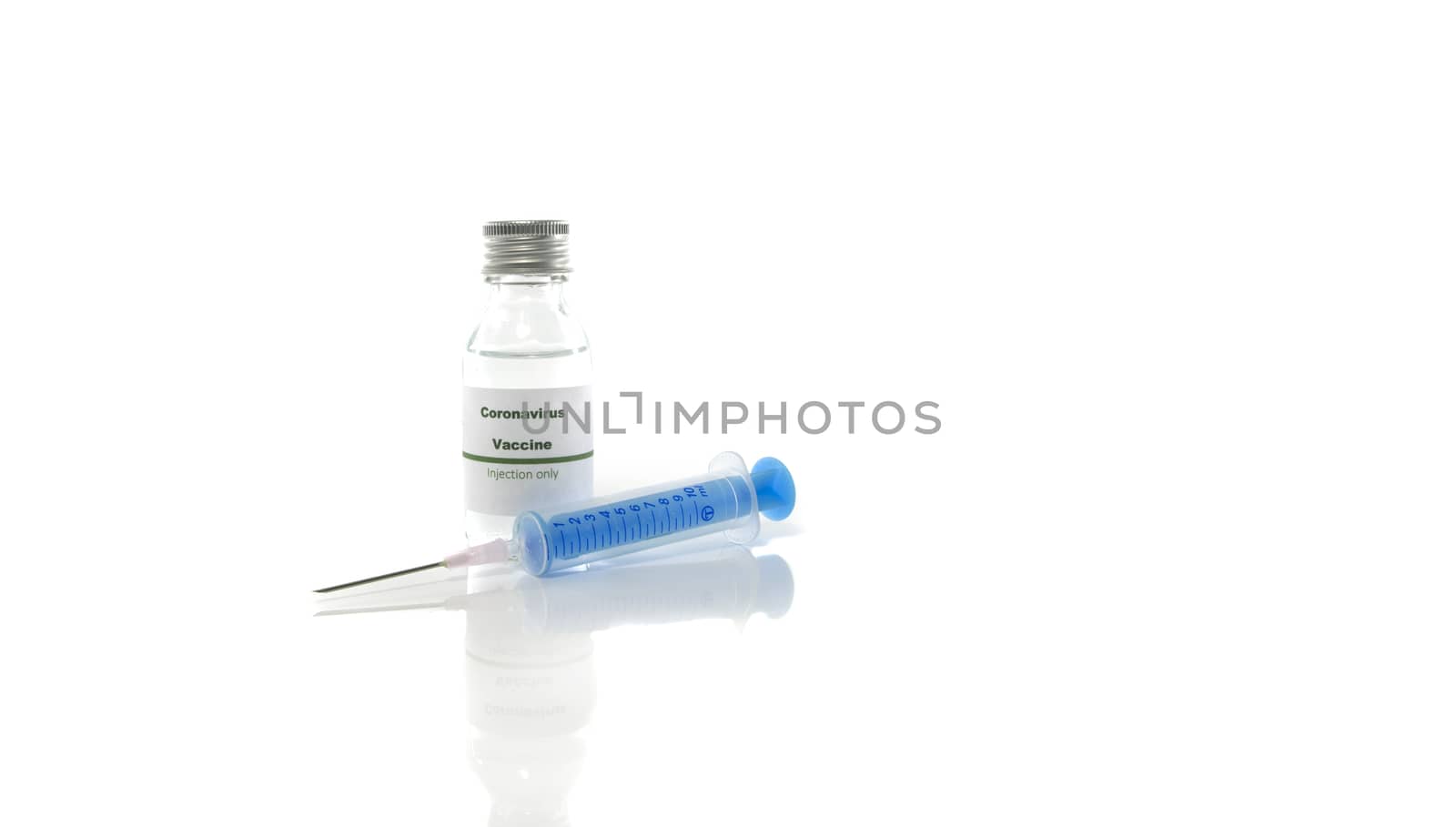 Coronavirus vaccine vial with injection syringe isolated on white background