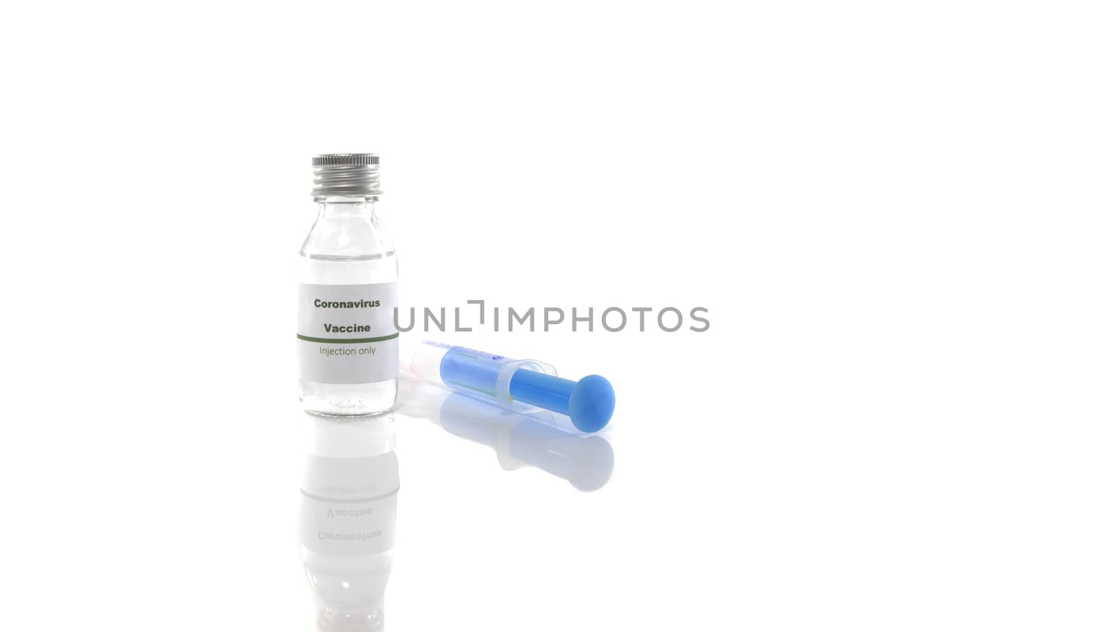 Coronavirus vaccine vial with injection syringe isolated on white background