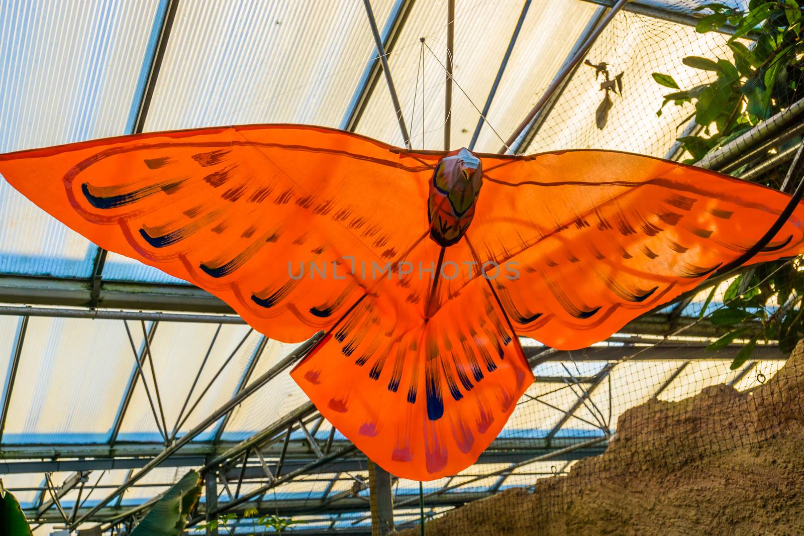 beautiful orange butterfly decoration hanging on the ceiling, creative artworks