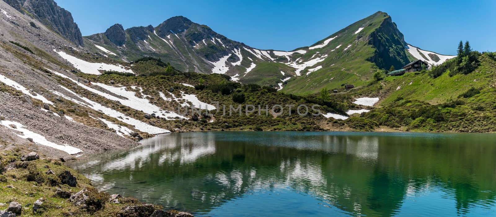 Fantastic hike in the Tannheim Mountains from the summit of Neunerkopfle over Landsberger hut to the beautiful Vilsalpsee.