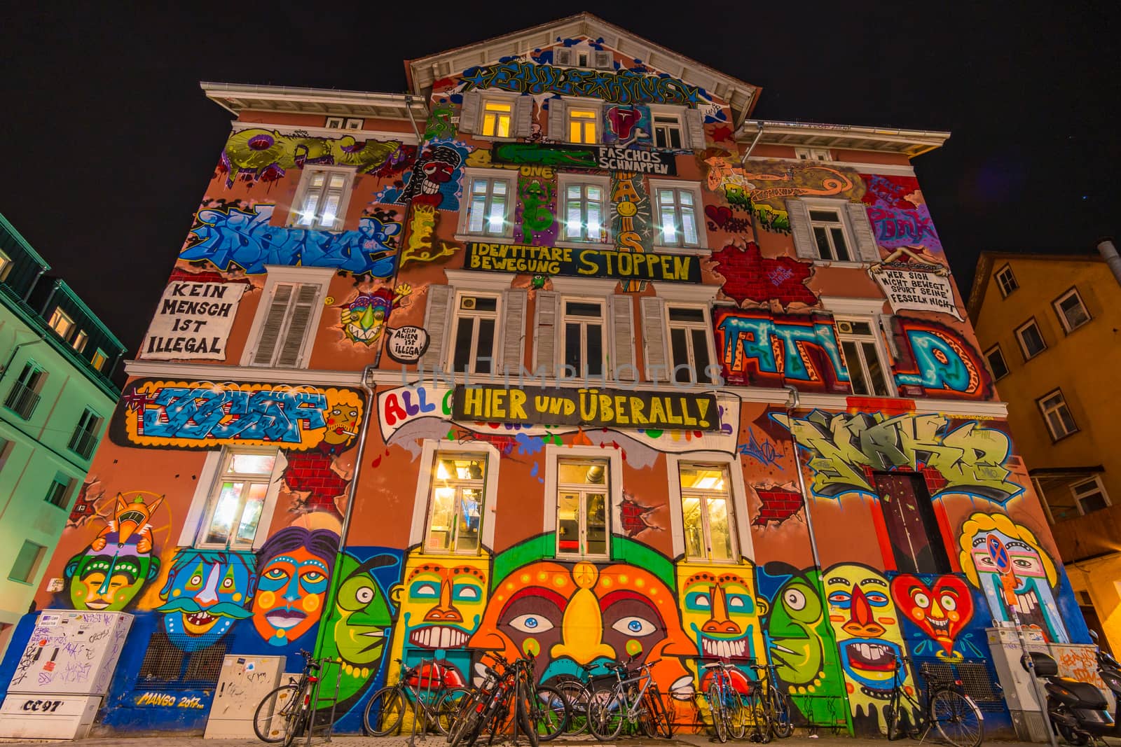 Long-term shots of the wonderful nightlife in the historic old town of Tubingen near the famous Neckar bridge