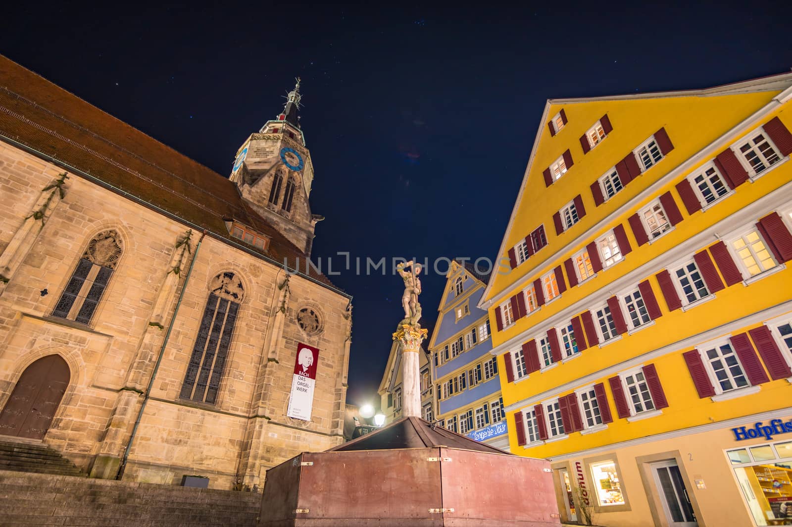 Long-term shots of the wonderful nightlife in the historic old town of Tubingen near the famous Neckar bridge