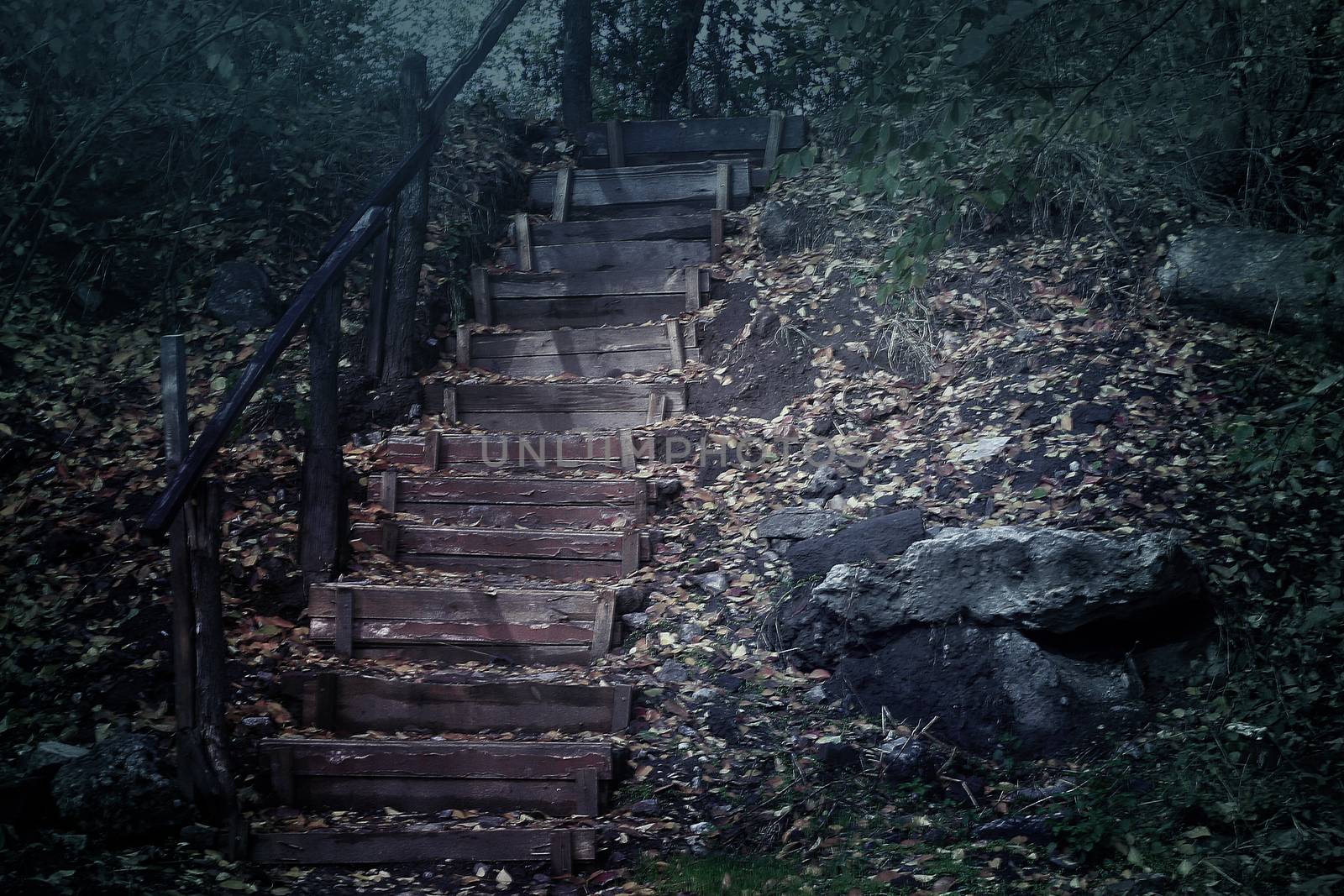 An old stairs up at night view countryside landscape