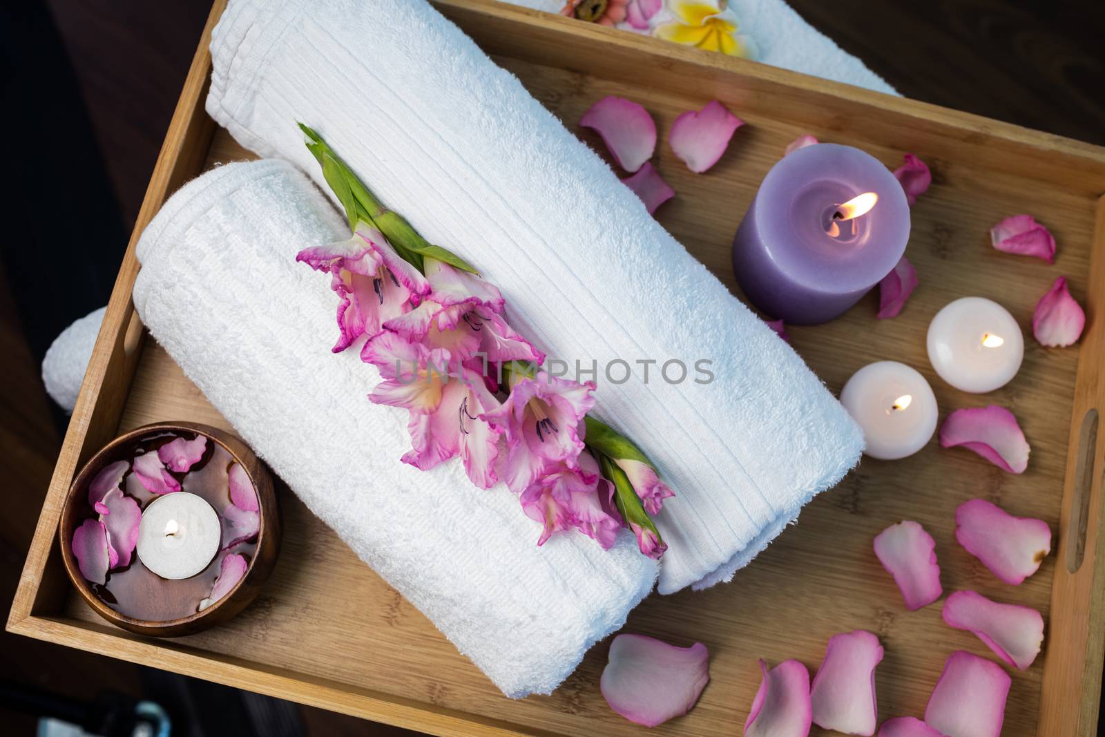 Tray of beauty therapy items at spa