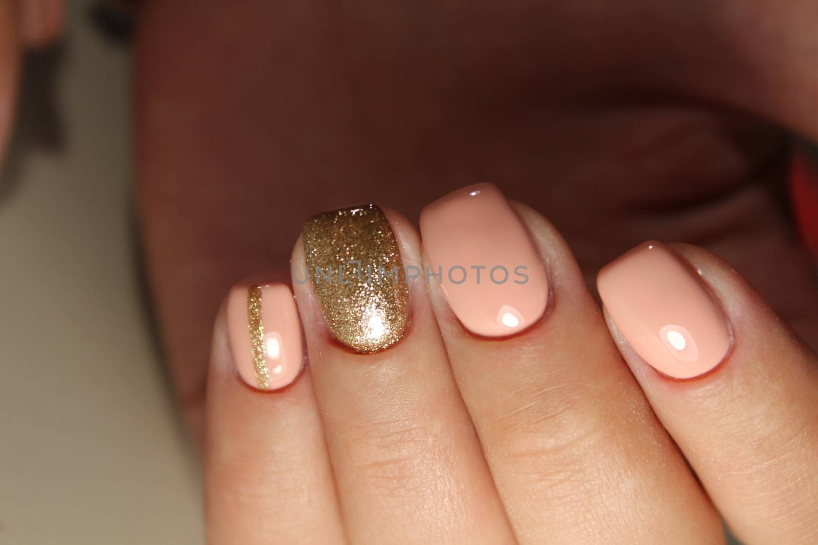 Youth manicure design, color coffee with gold