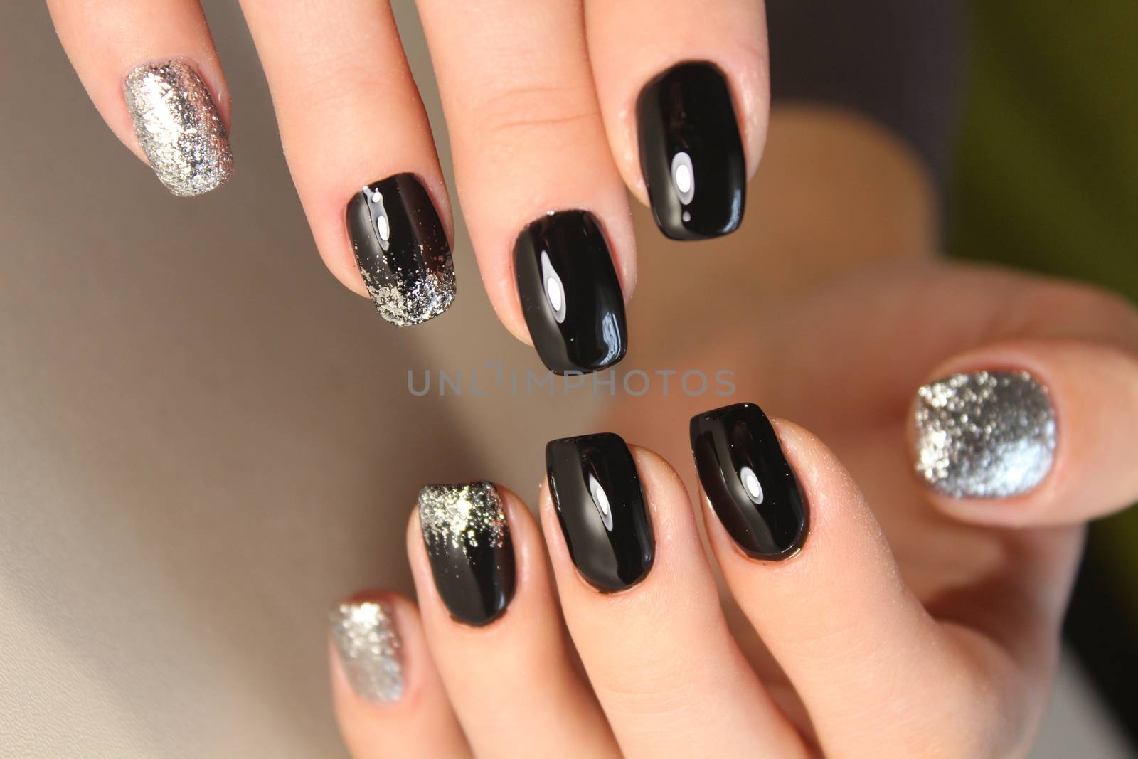 fashion black and gold color manicure design by SmirMaxStock