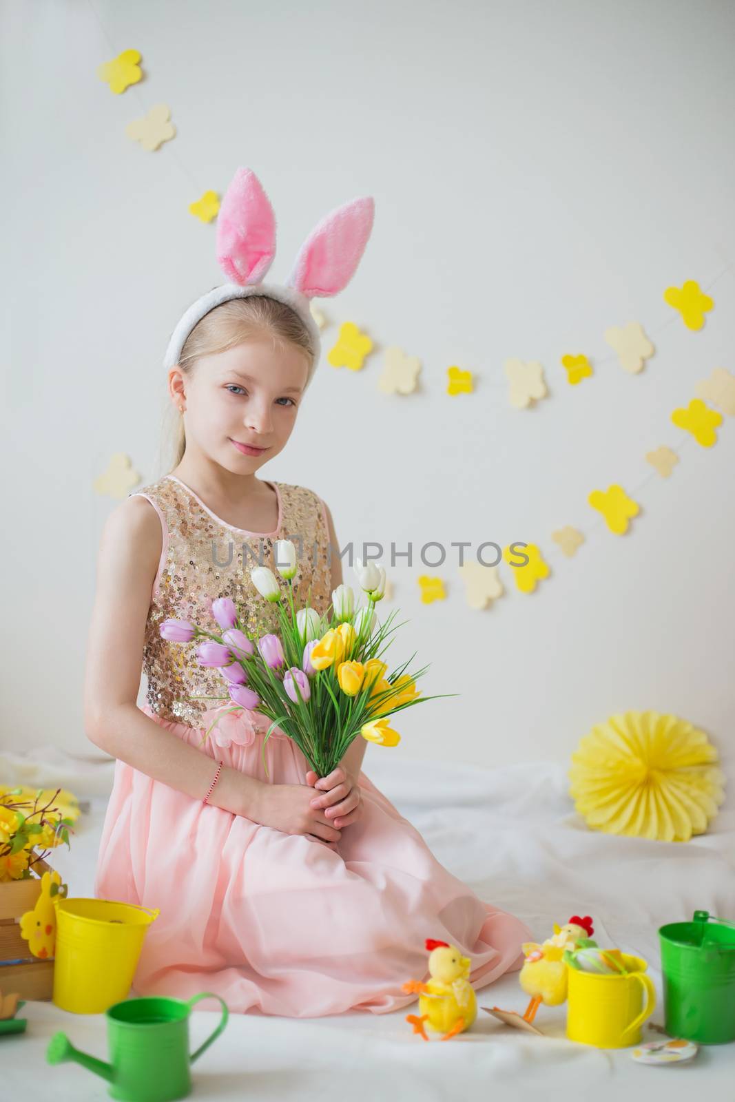 Пirl with bunny ears painting eggs, Easter decoration by Angel_a