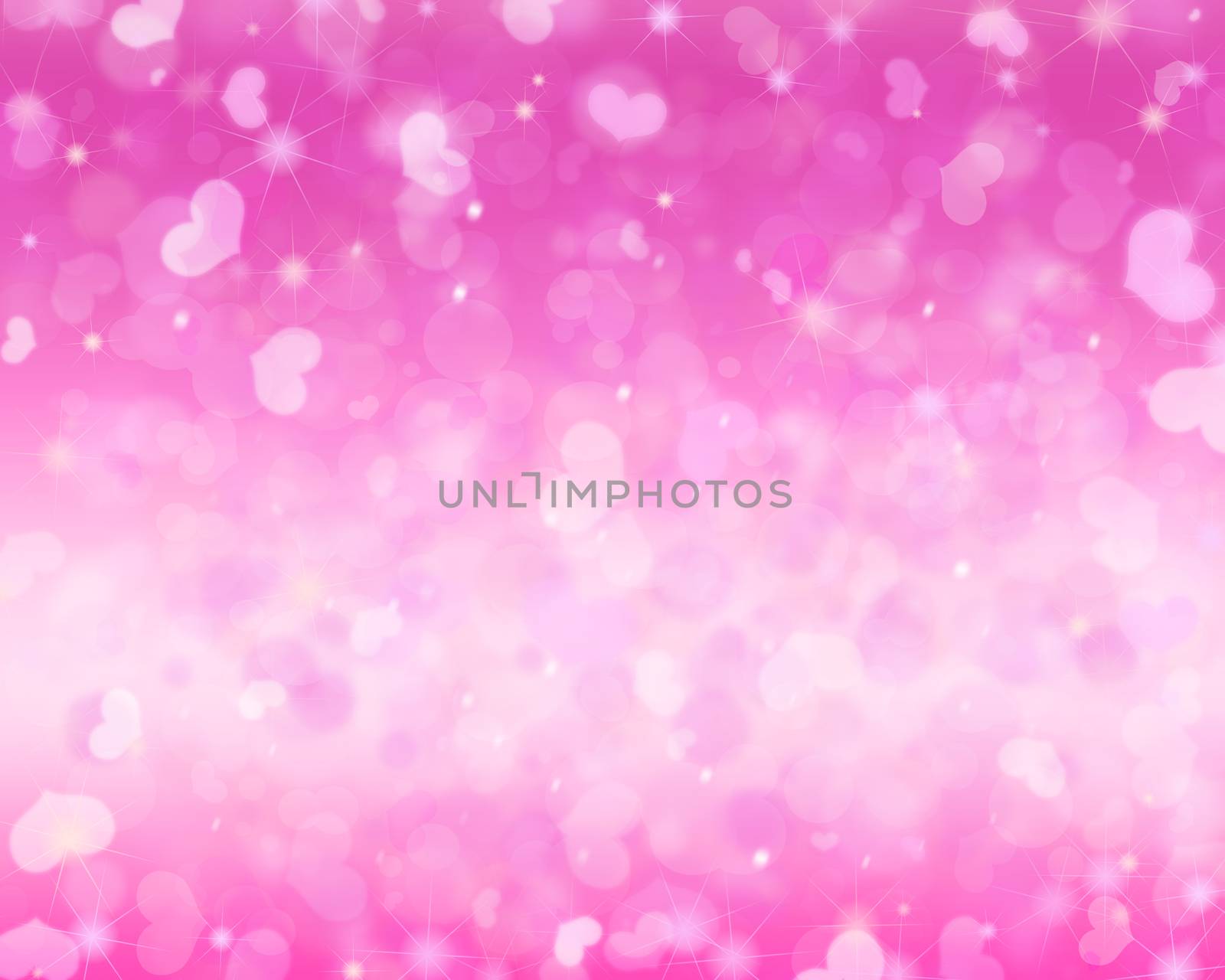 Abstract pink romantic background with hearts and bokeh. White glitter effect.