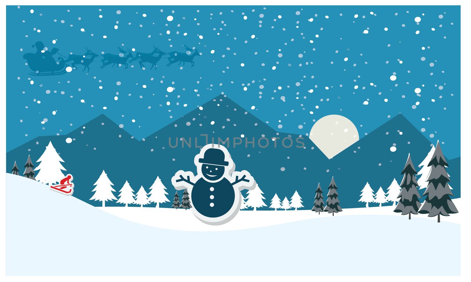 snow man is waving hands while santa crossing by aanavcreationsplus