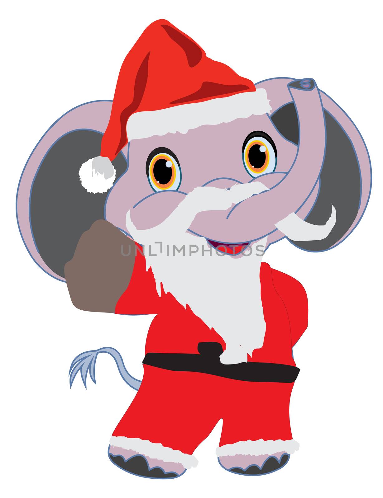 elephant santa is wearing red clothes