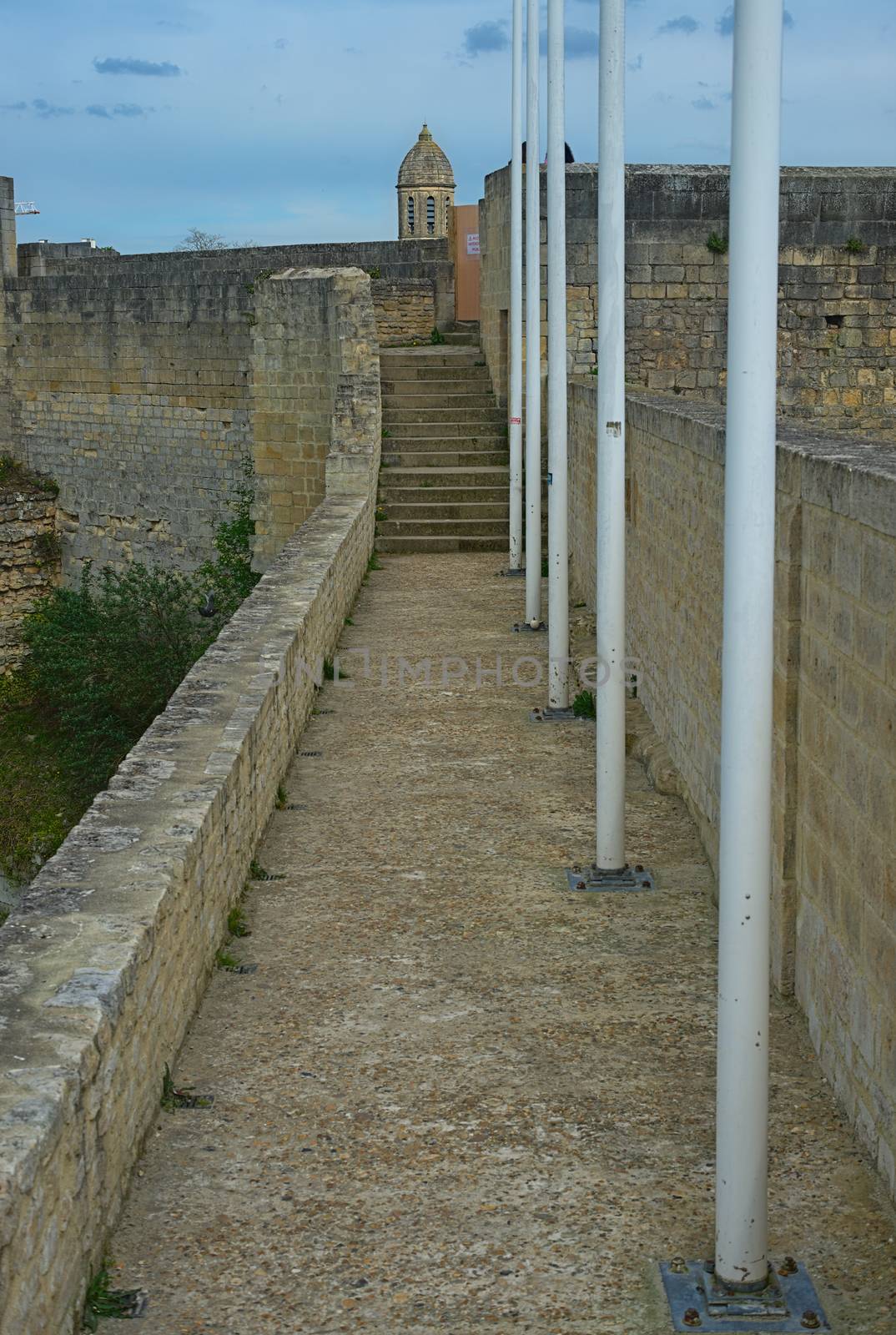 Stone pathway through fortress defensive wall at Caen, France