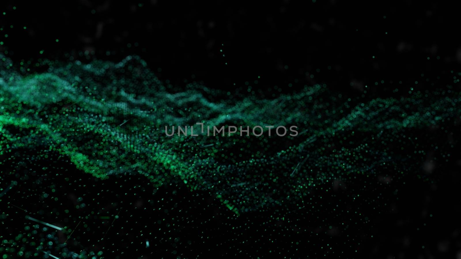 Plexus of abstract glow dots on a black background. Loop animations. 3D illustration