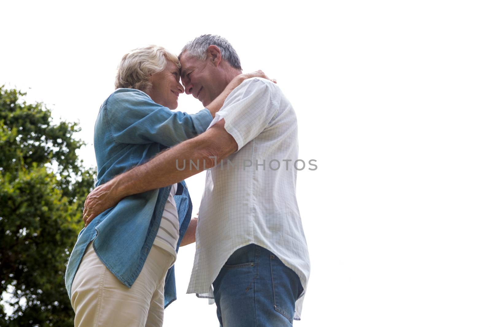 Romantic senior couple embracing against sky by Wavebreakmedia