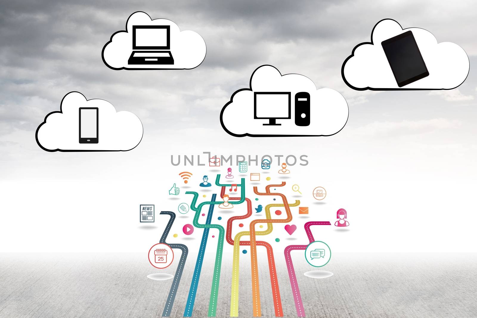 Clouds with technology devices by Wavebreakmedia