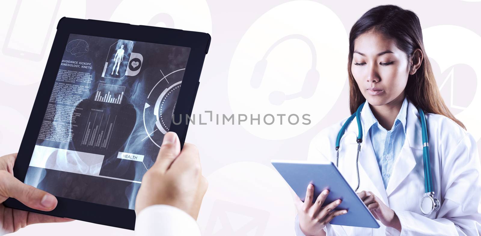 Composite image of asian doctor using tablet by Wavebreakmedia