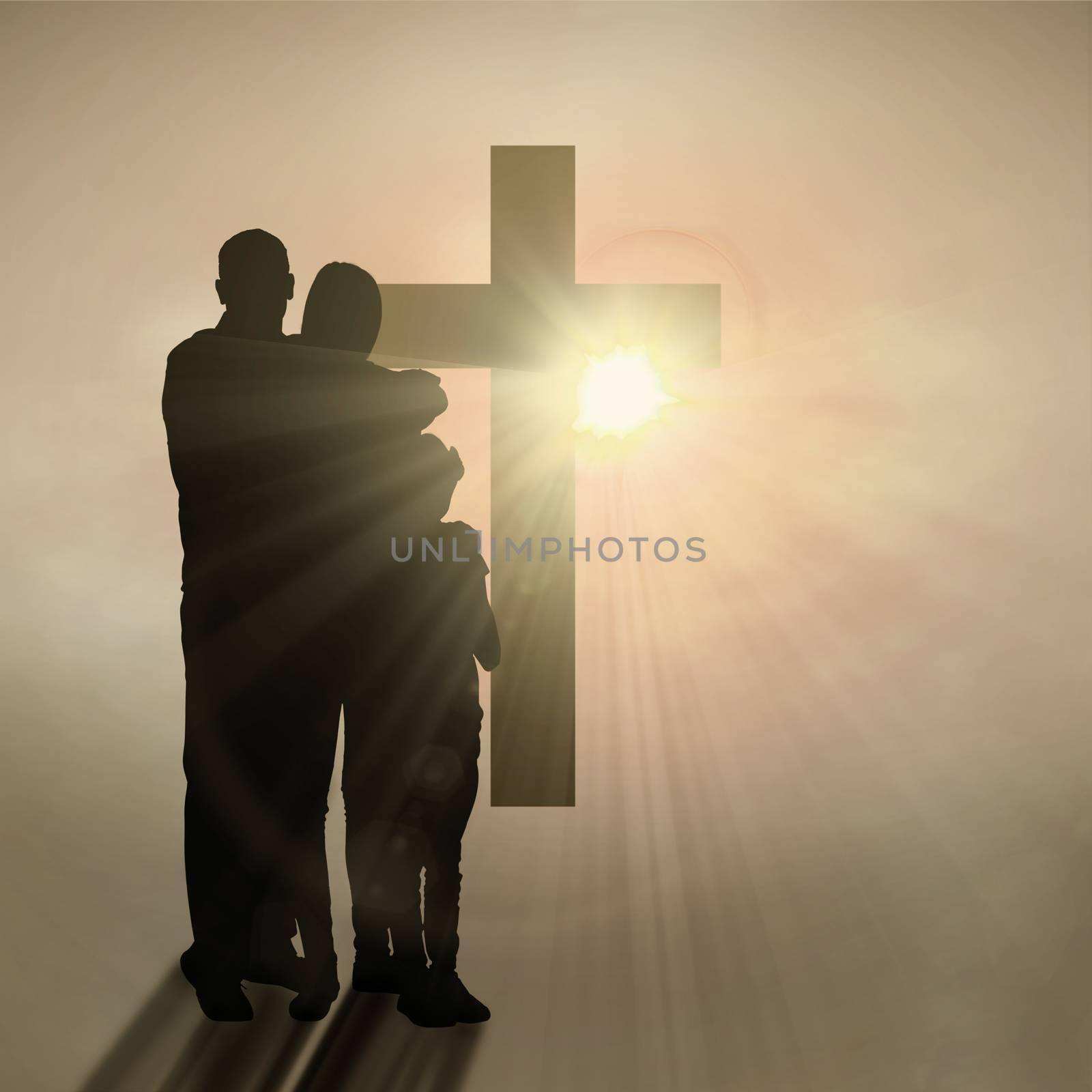 Composite image of happy family embracing each other over by Wavebreakmedia