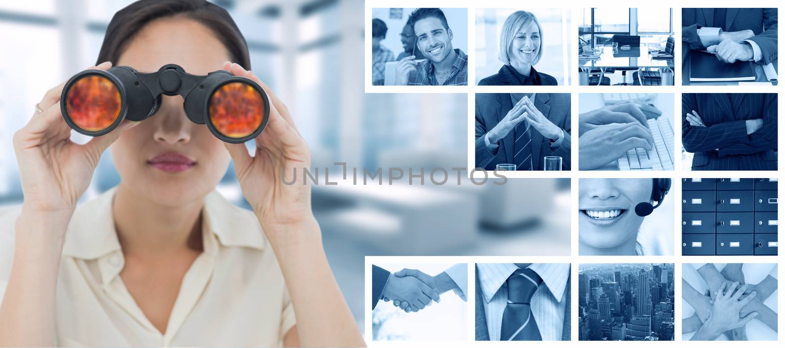 Composite image of closeup of a businesswoman looking through binoculars by Wavebreakmedia