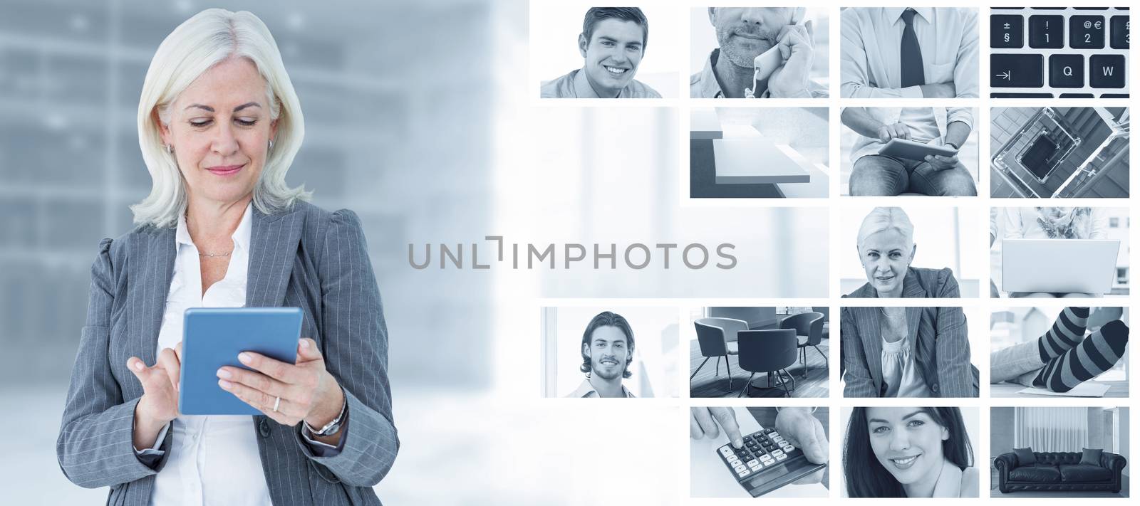 Composite image of confident businesswoman using digital tablet by Wavebreakmedia